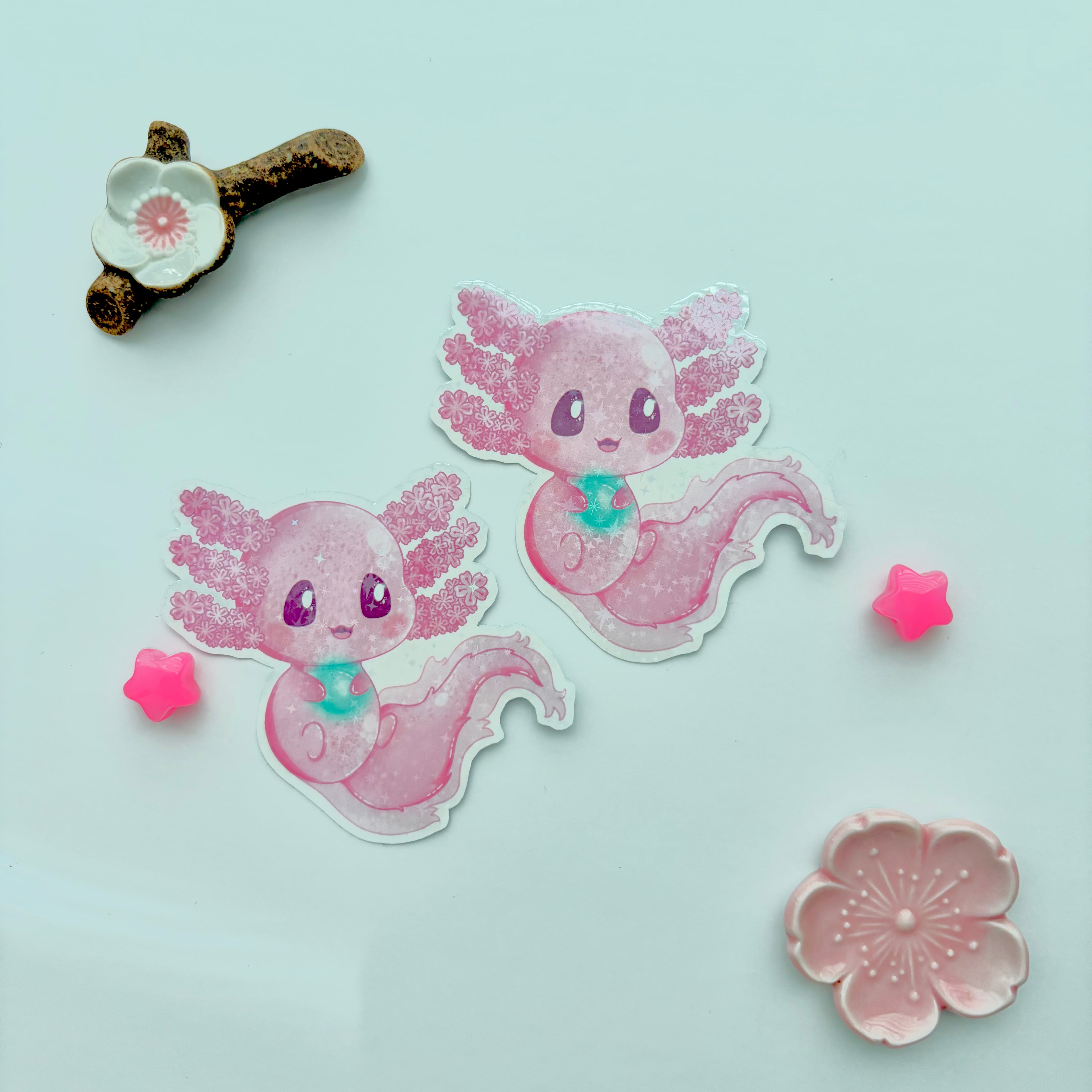 Sakura Axolotl Holo Sticker