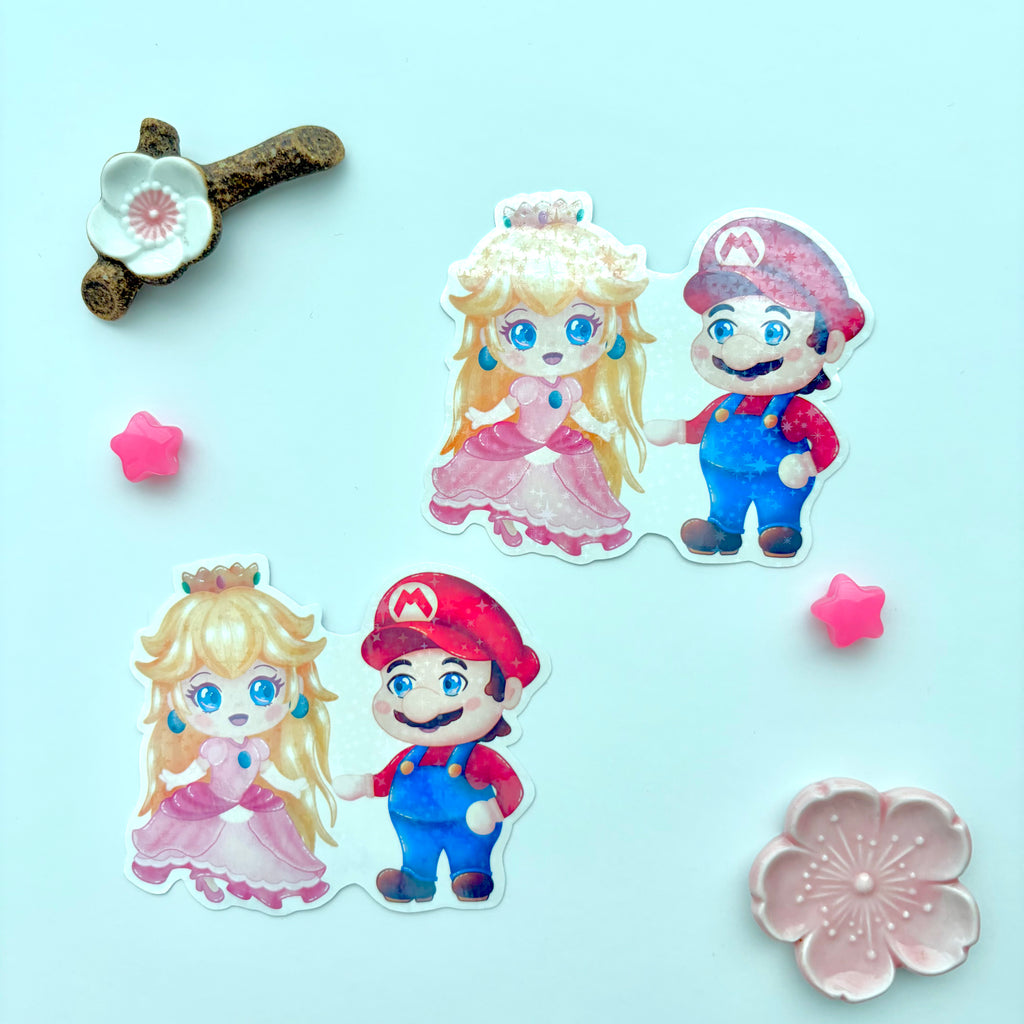 Mario & Peach Large Holo Sticker