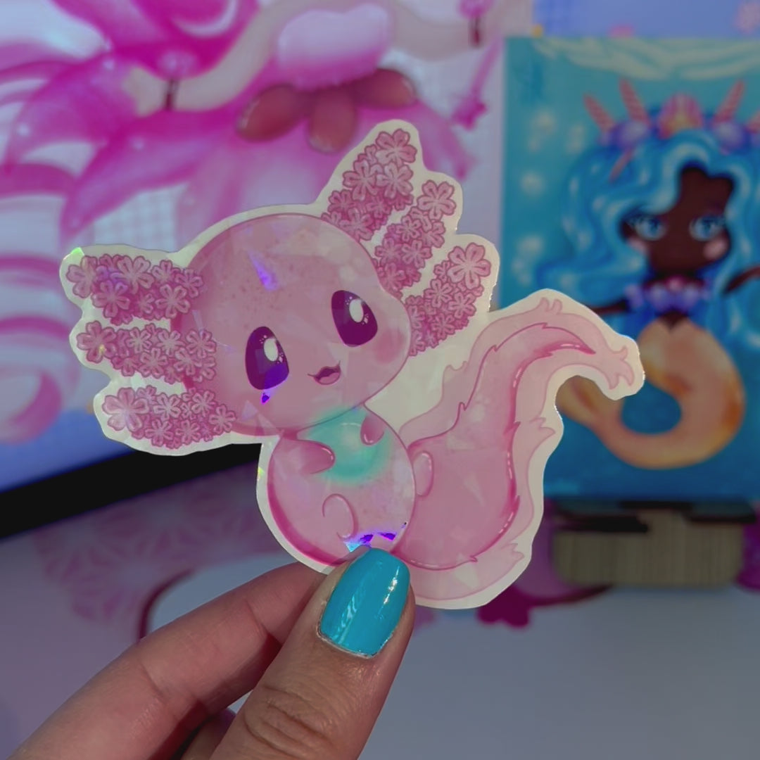 Sakura Axolotl Holo Sticker
